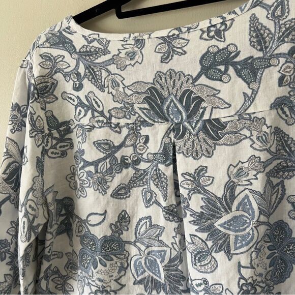 Elena Baldi 3/4 Sleeve Blue White Floral 100% Linen Lace Trim Italy Size Large - Picture 8 of 8